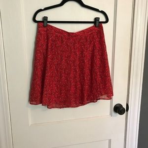 Red floral print mini skirt